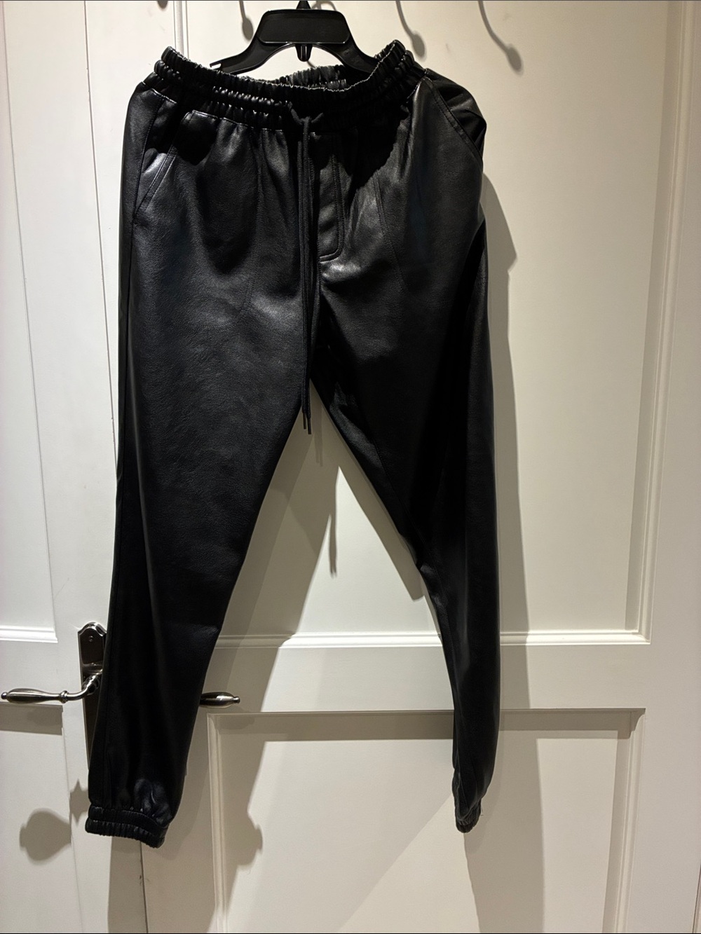 Noli Yoga Black Faux Leather Drawstring Joggers Size S 👵MT